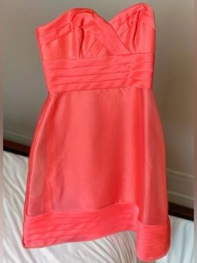 Max & Cleo Strapless Coral-Orange Party Dress